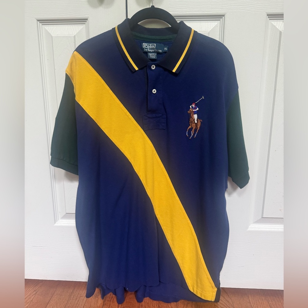 Polo Ralph Lauren Navy Shirt with Yellow Stripes